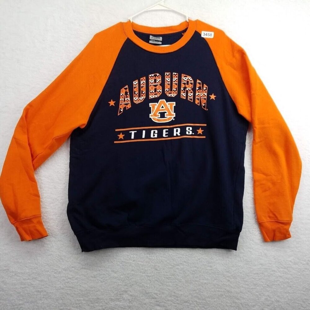 Auburn Tigers Mens Sweatshirt Sz‎ Large Orange Raglan Sleeves Navy Blue Spellout